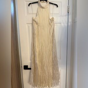 Zara Cream Pleated Halter Maxi Dress